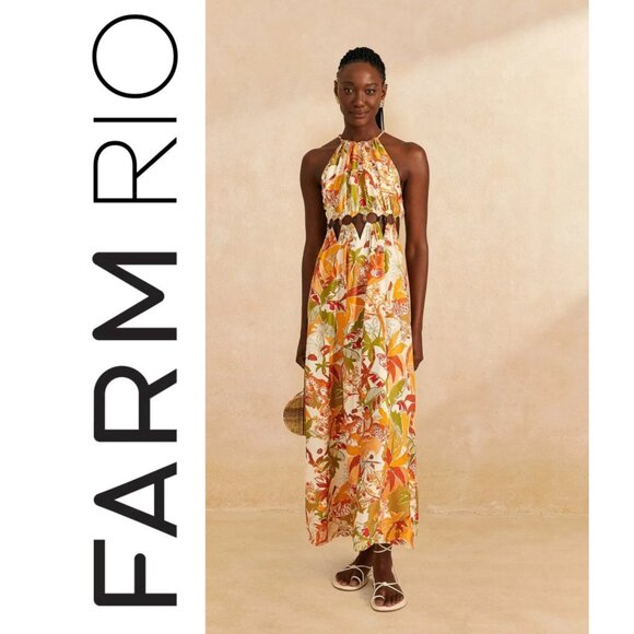 Farm Rio Leopard Forest Sand Maxi Dress - Picture 1 of 15